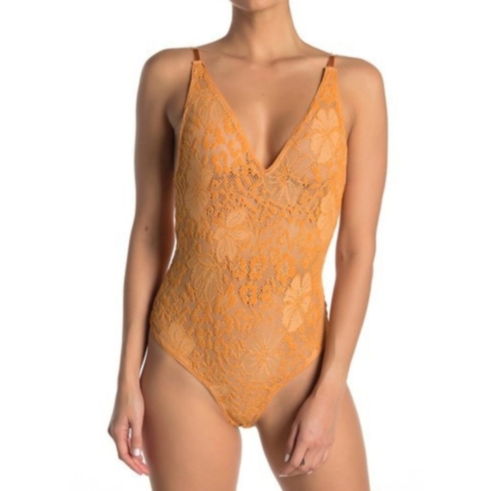 Free People Live It Up Lace Orange Bodysuit
